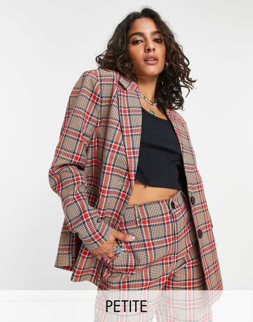 Noisy May Petite - Blazer croisé à carreaux - Marron et rose