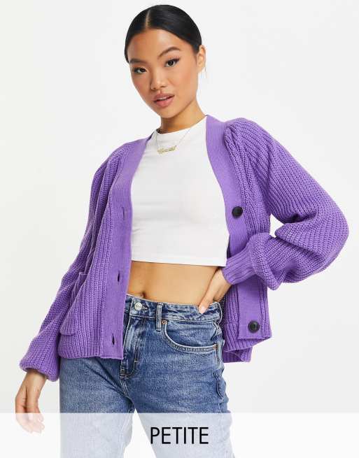 Noisy May Petite button up cardigan in purple ASOS