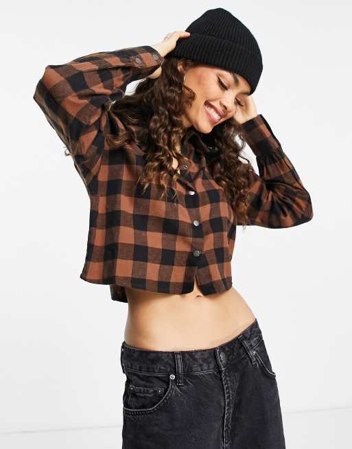Noisy May Petite - Chemise courte à carreaux - Noir et marron, 3 de 4