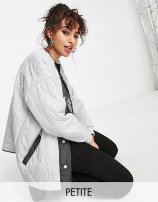 Noisy May Petite collarless onion quilted jacket in grey