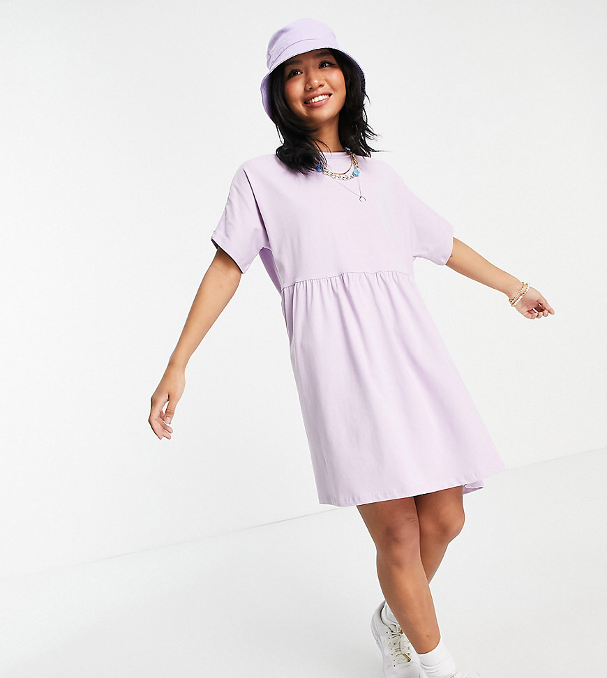 Noisy May Petite cotton smock t-shirt dress in lilac - PURPLE