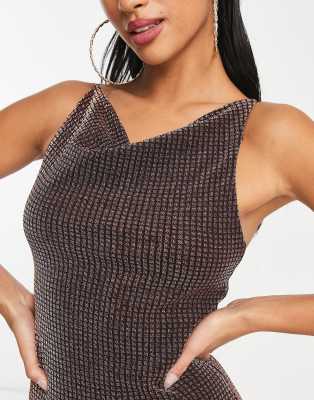 Noisy May Petite cowl neck shimmery cami mini dress in copper