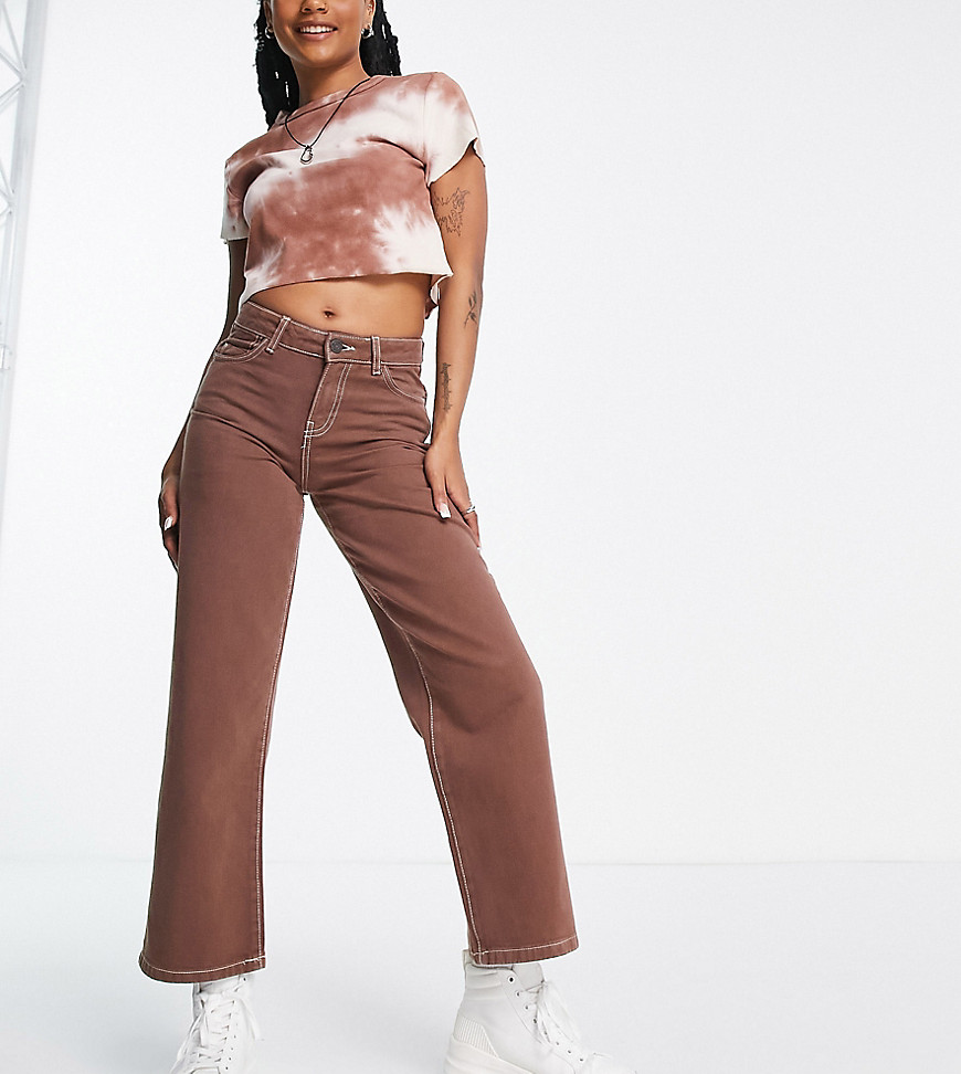 Noisy May Petite cropped wide leg jeans in brown