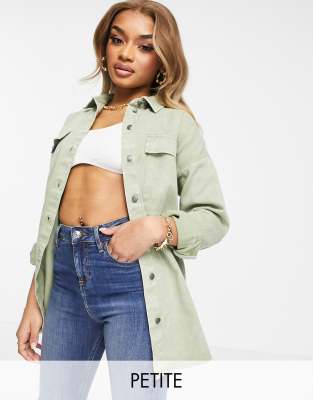 Noisy May Petite denim shacket in sage green | ASOS