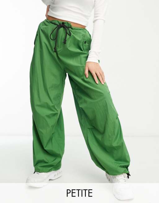 Bershka nylon parachute pants in dark green