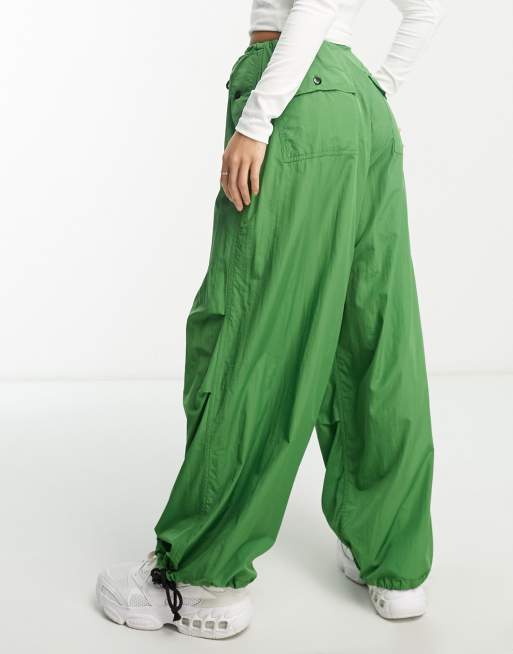 Bershka nylon parachute pants in dark green