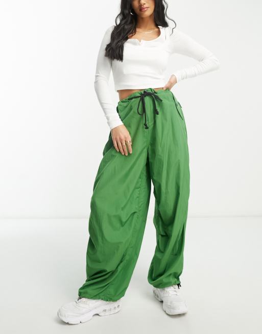 Bershka nylon parachute pants in dark green