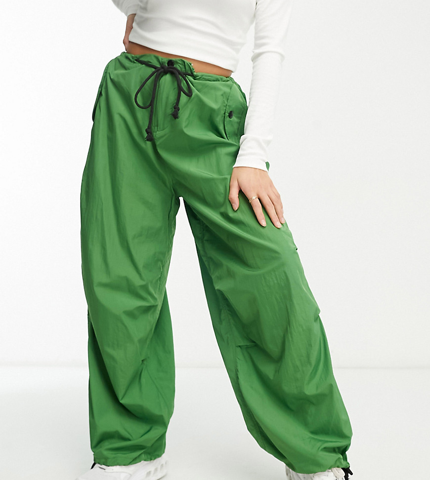 Noisy May Petite drawstring parachute trousers in green