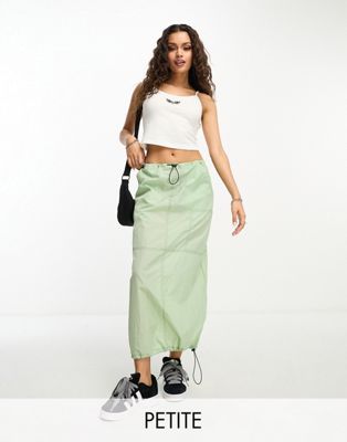 Noisy May Petite Drawstring Toggle Maxi Parachute Skirt In Sage Green In White