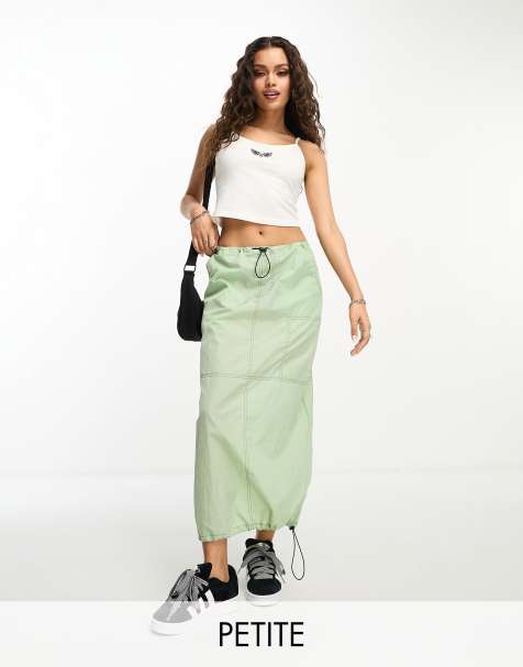 Noisy May Petite drawstring toggle maxi parachute skirt in sage green - view 1