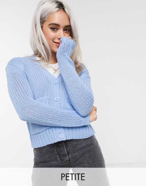 Noisy May Petite – Elegante, blaue Strickjacke mit Taschen