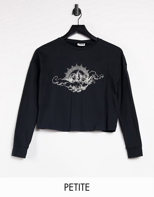 Noisy May Petite exclusive cropped t-shirt with cherub motif in black