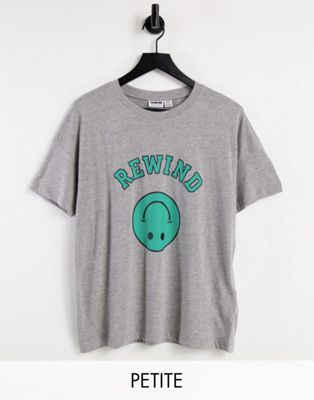 Noisy May Petite exclusive oversized t-shirt with smiling graphic in light grey