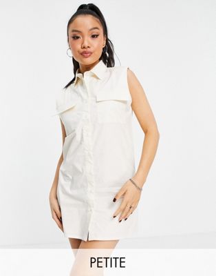 Noisy May Petite exclusive padded sleeveless shirt in cream-Multi