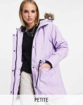 Noisy May Petite faux fur hood parka coat in lilac