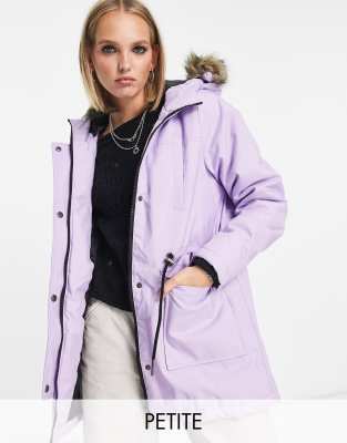 Noisy May Petite faux fur hood parka coat in lilac-Purple