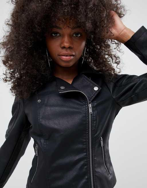 Petite faux shop leather biker jacket