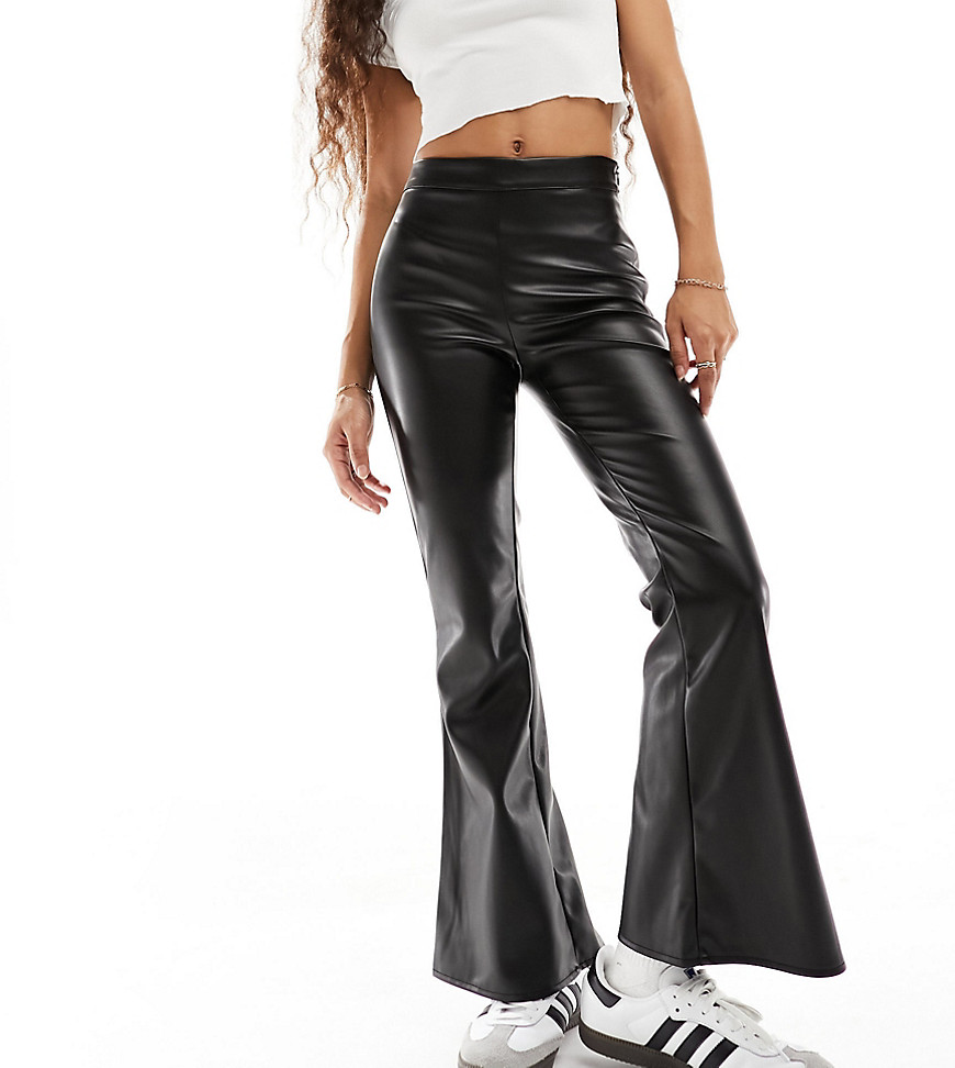 Noisy May Petite Faux Leather Flare Pants In Black