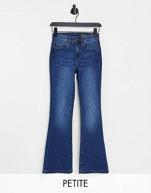 Noisy May Petite high waisted flared jeans in mid blue wash