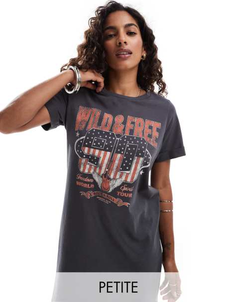 Noisy May Petite – Grå t-shirtklänning i midilängd med Wild-tryck - view 1