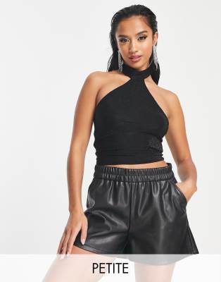 halter neck top in black glitter