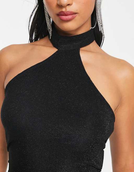 Black Halterneck Glitter Bodysuit