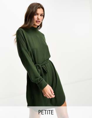 high neck knit dress in dark green