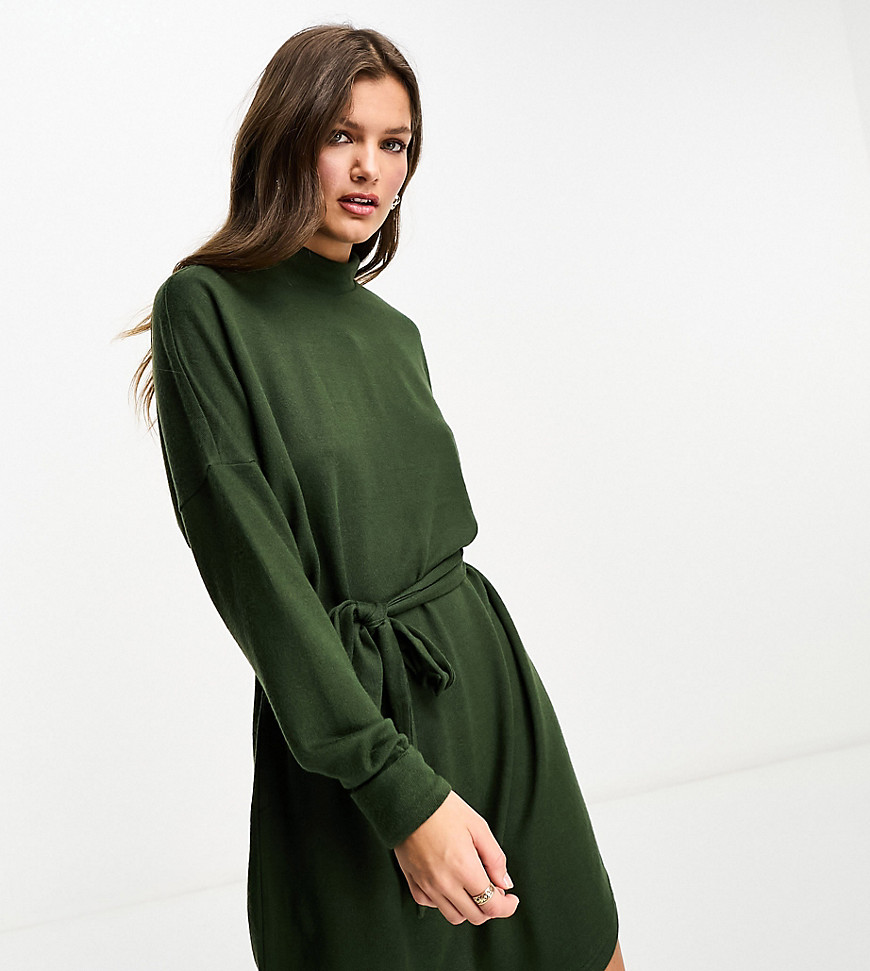 high neck knit dress in dark green