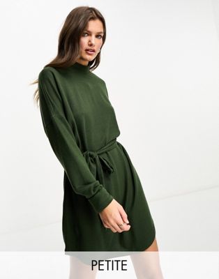 Noisy May Petite high neck knitted dress in dark green