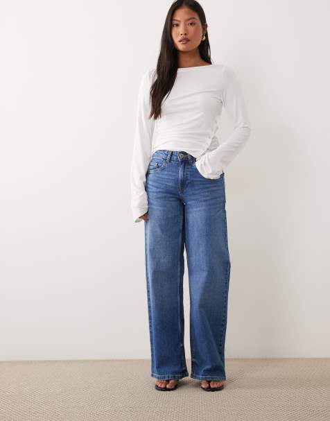 Noisy May Petite jean Kenzie taille mi-haute à jambe large en denim bleu moyen - view 1