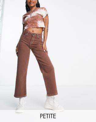 Noisy May Petite cropped wide leg jeans in brown - ASOS Price Checker