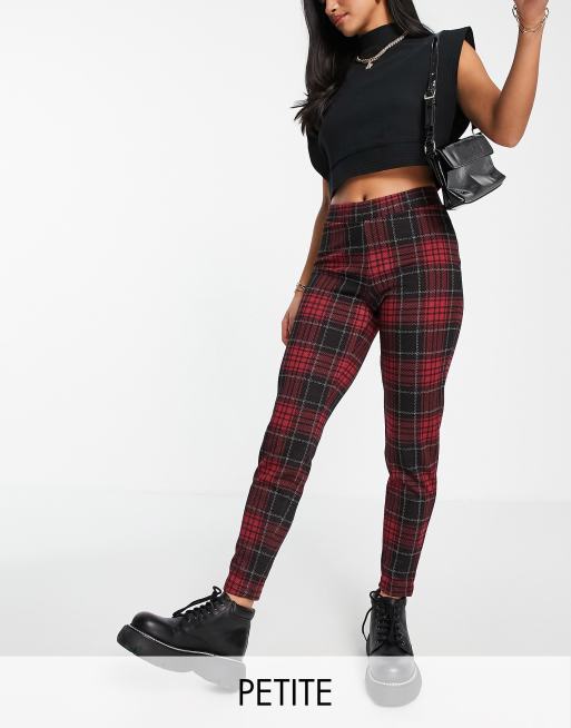 Red checkered skinny on sale jeans