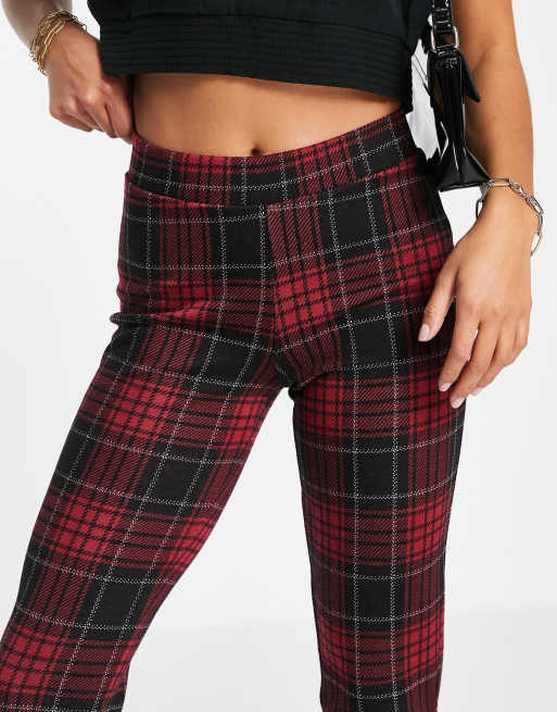 Noisy May Petite knitted slim pants in red tartan check ASOS