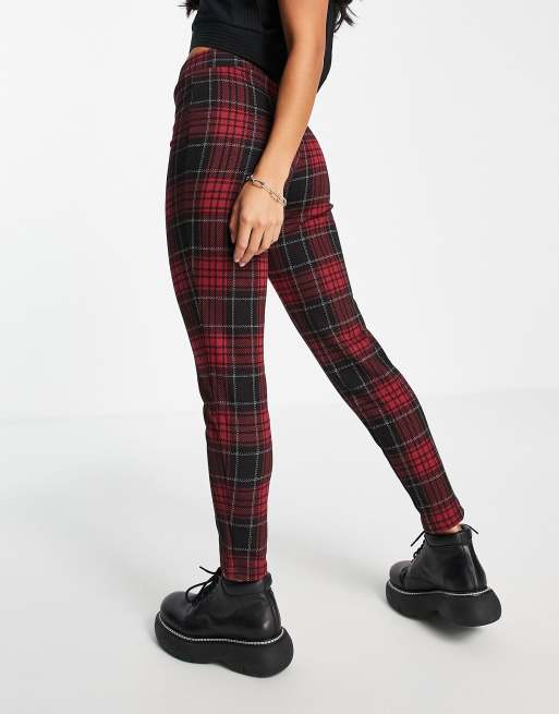 Red Tartan High Waisted Legging, Trousers