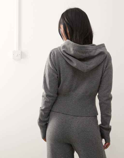 Noisy May Petite knitted zip cardigan co-ord with hood in grey, 4 of 4