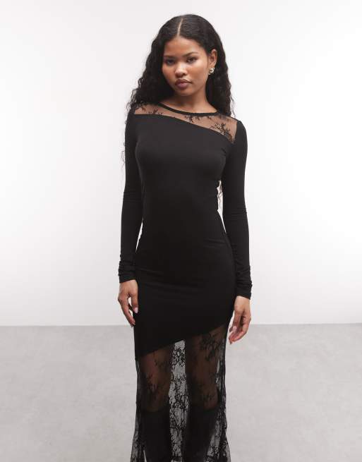 Noisy May Petite lace insert maxi dress in black, 2 of 4