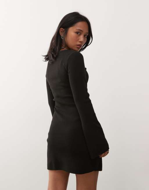 Noisy May Petite – Langärmliges Skater-Strickkleid in Schwarz, 3 von 4