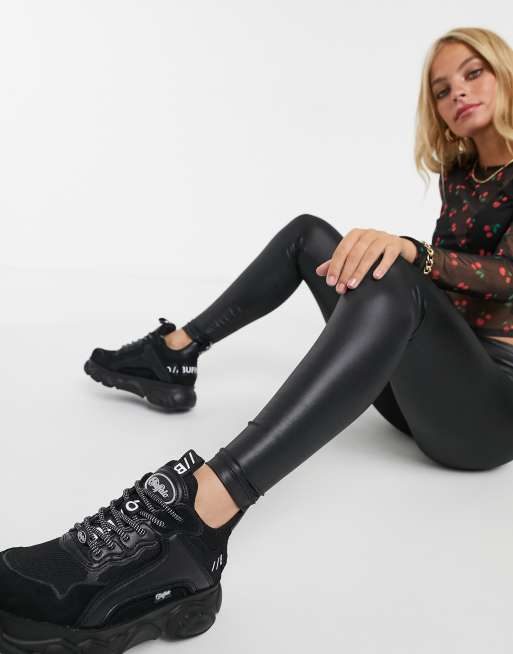 Noisy May Petite leather look leggings in black