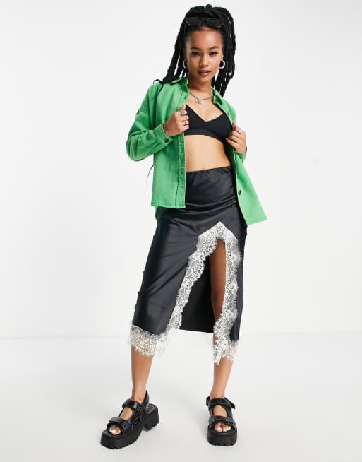 Noisy May Petite - Lichtgewicht overshirt van denim in felgroen, 3 van 4