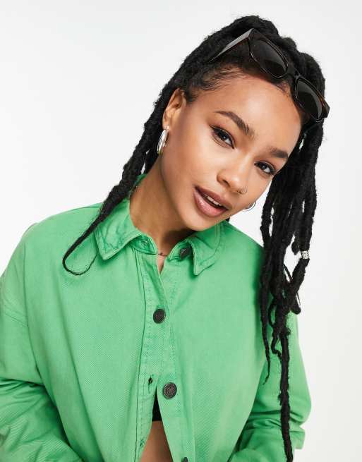 Noisy May Petite - Lichtgewicht overshirt van denim in felgroen, 4 van 4