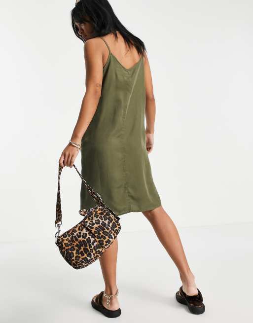 Noisy May Petite lightweight denim cami dress in khaki ASOS