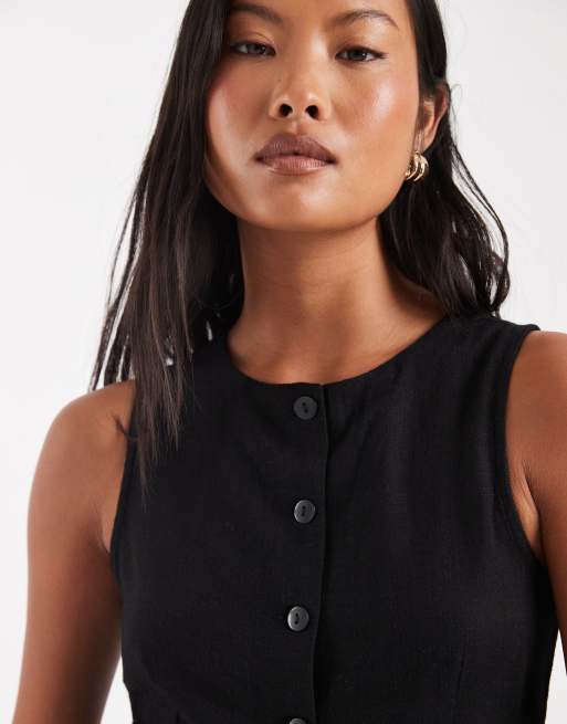 Noisy May Petite linen mix waistcoat co-ord in black, 2 of 4