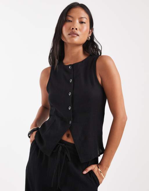 Noisy May Petite linen mix waistcoat & pants, 3 of 3