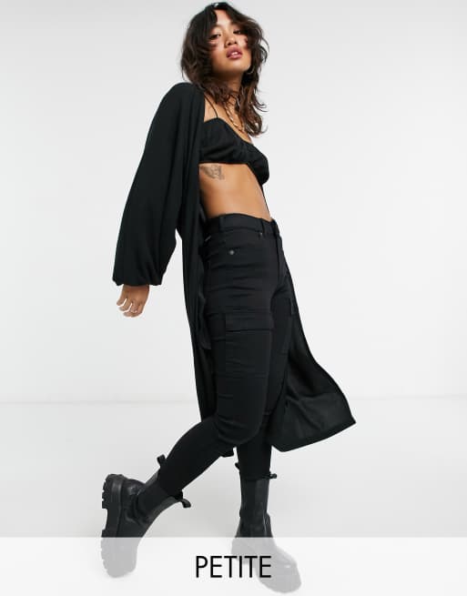 Noisy May Petite - Longline cardigan i sort med store ærmer