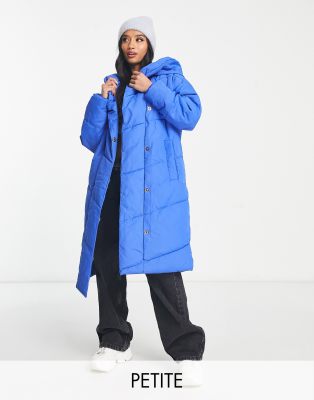 Noisy May Petite longline padded coat with hood in blue - ASOS Price Checker