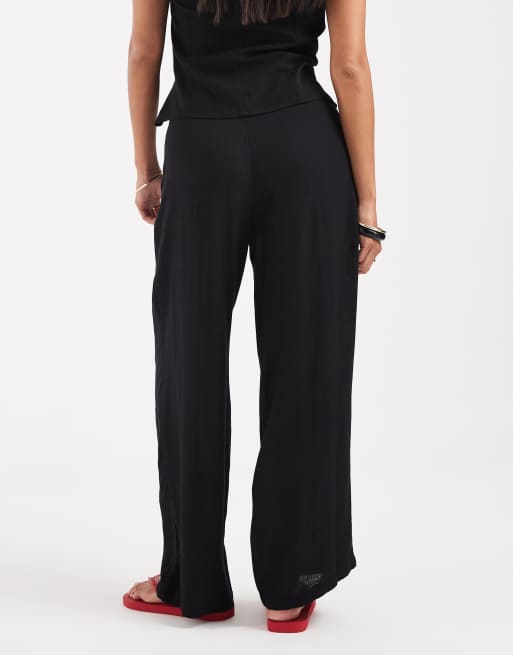 Noisy May Petite loose fit linen mix pants in black, 5 of 5