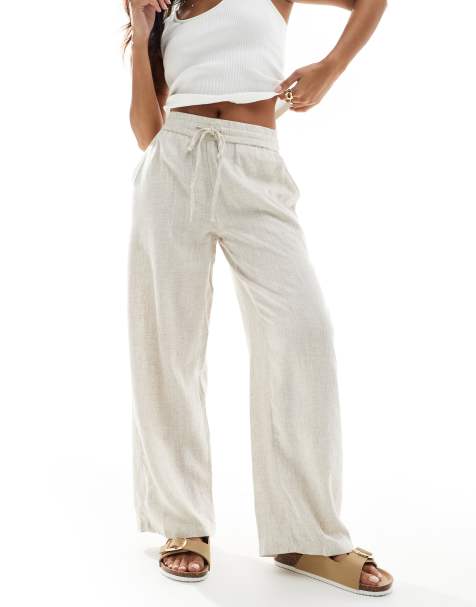 Noisy May Petite loose fit linen mix trouser in oatmeal - view 1