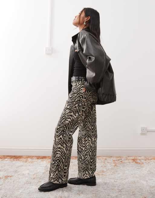 Noisy May Petite Marley wide leg jeans in zebra, 2 of 5