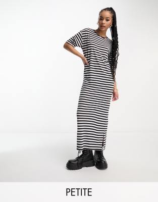 Noisy May Petite maxi t-shirt dress in black & white stripe-Multi