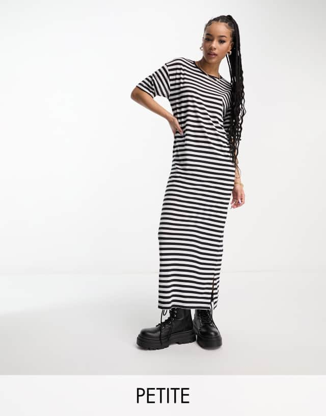 Noisy May Petite maxi t-shirt dress in black & white stripe